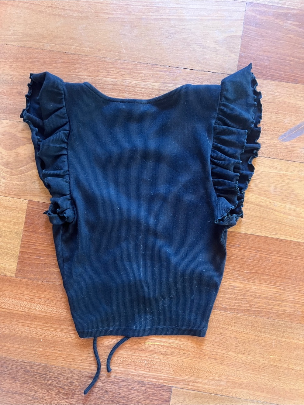 Zara Black Ruched Drawstring Ruffle Crop Top - Picture 3 of 3